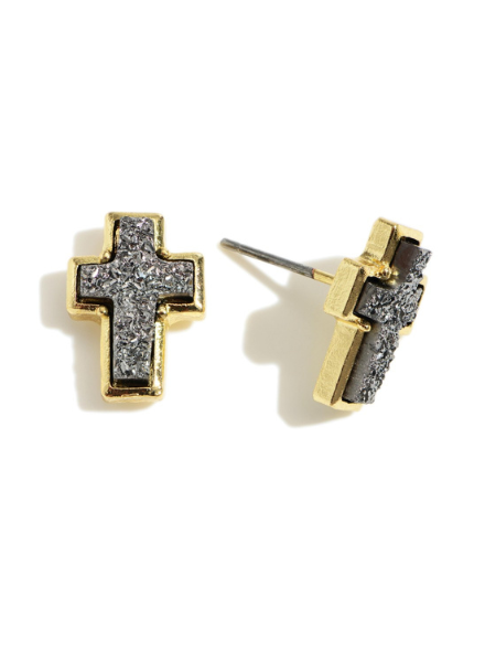 Druzy Cross Post Earrings
