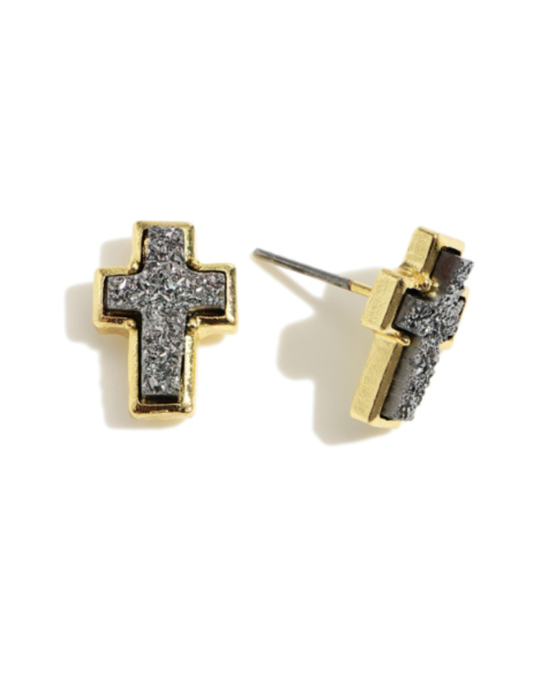 Druzy Cross Post Earrings