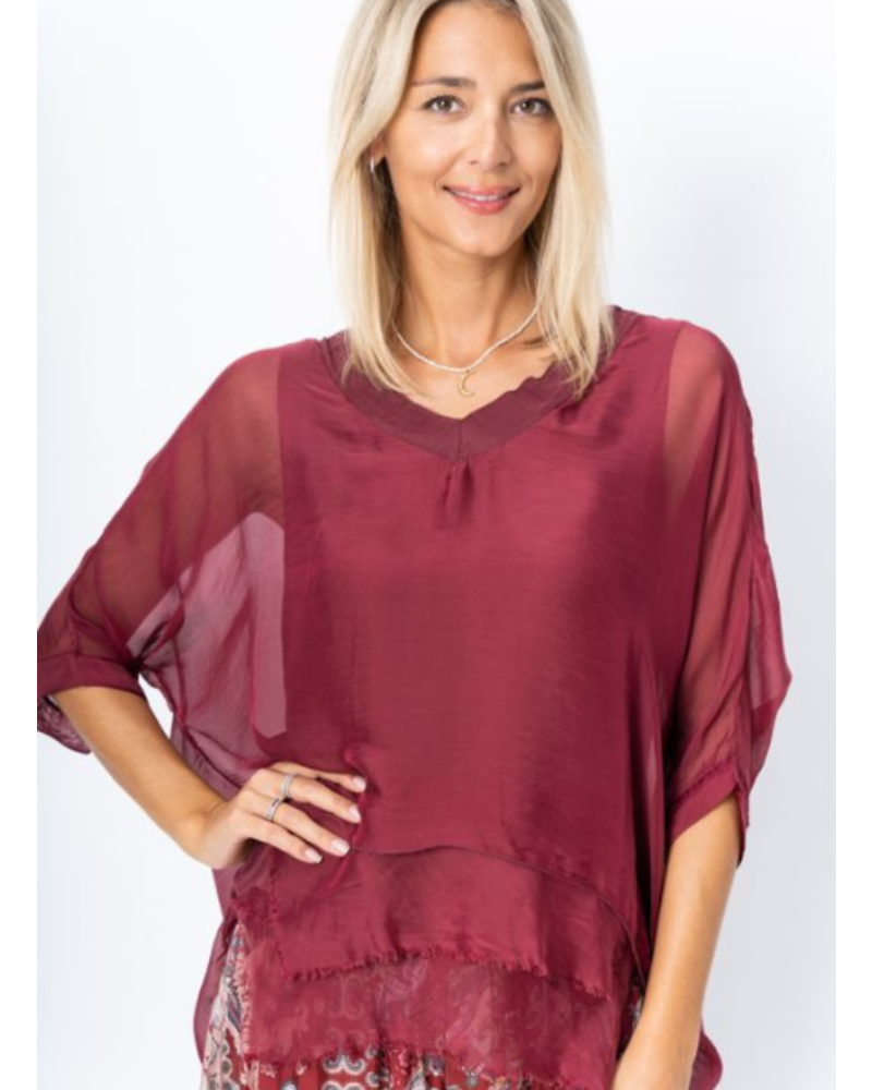 Silk V-Neck With Ruffle Top