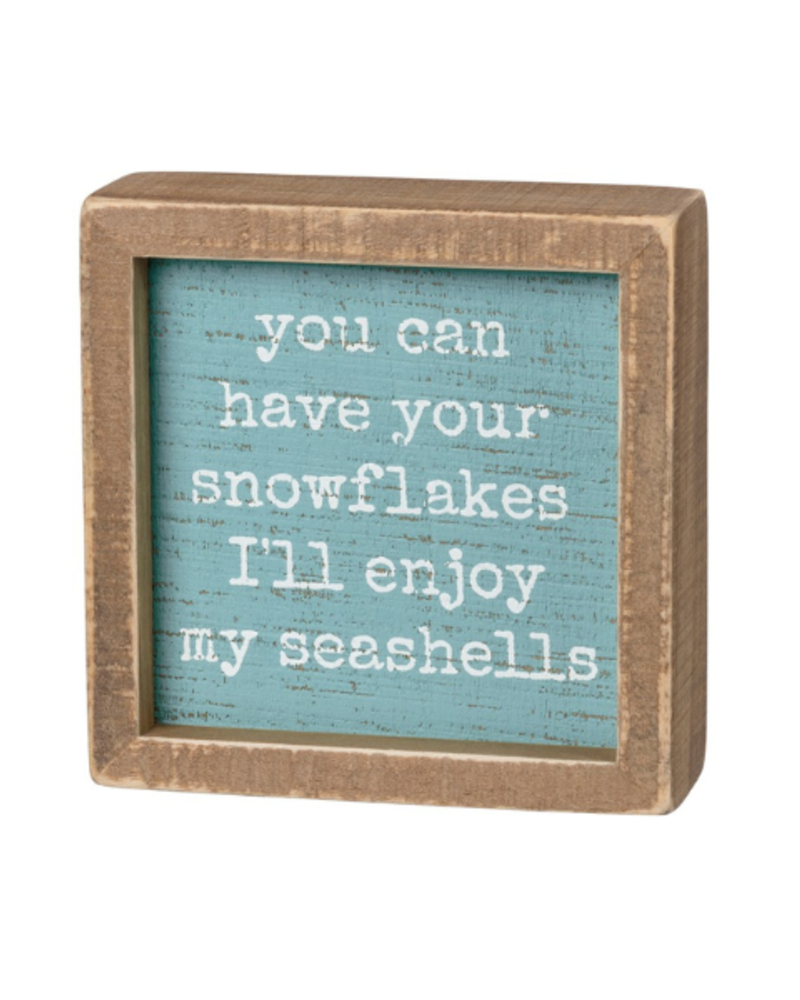 Snowflakes for Seashells Box sign