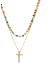 Dainty Layered Cross Necklace Beaded
