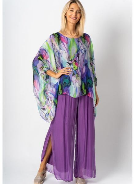 Abstract Flowy Silk Blouse