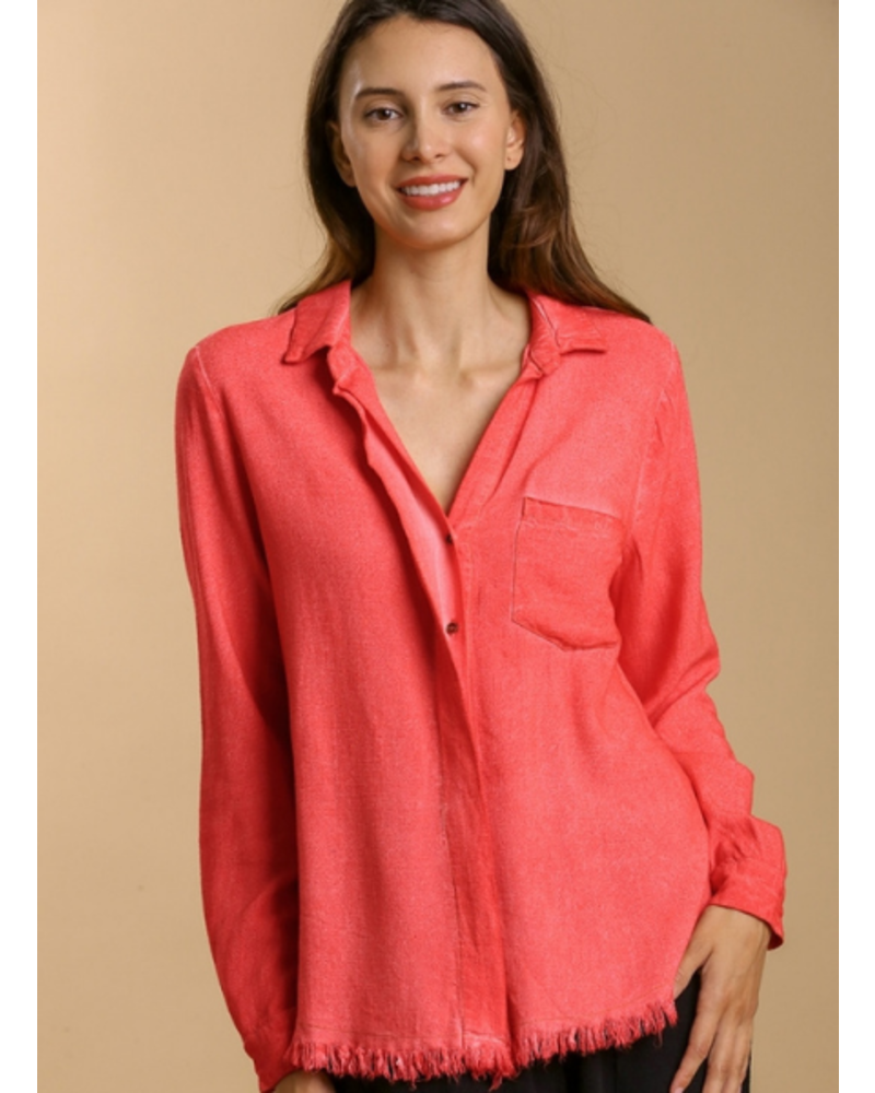 Frayed Hem Button Down Top