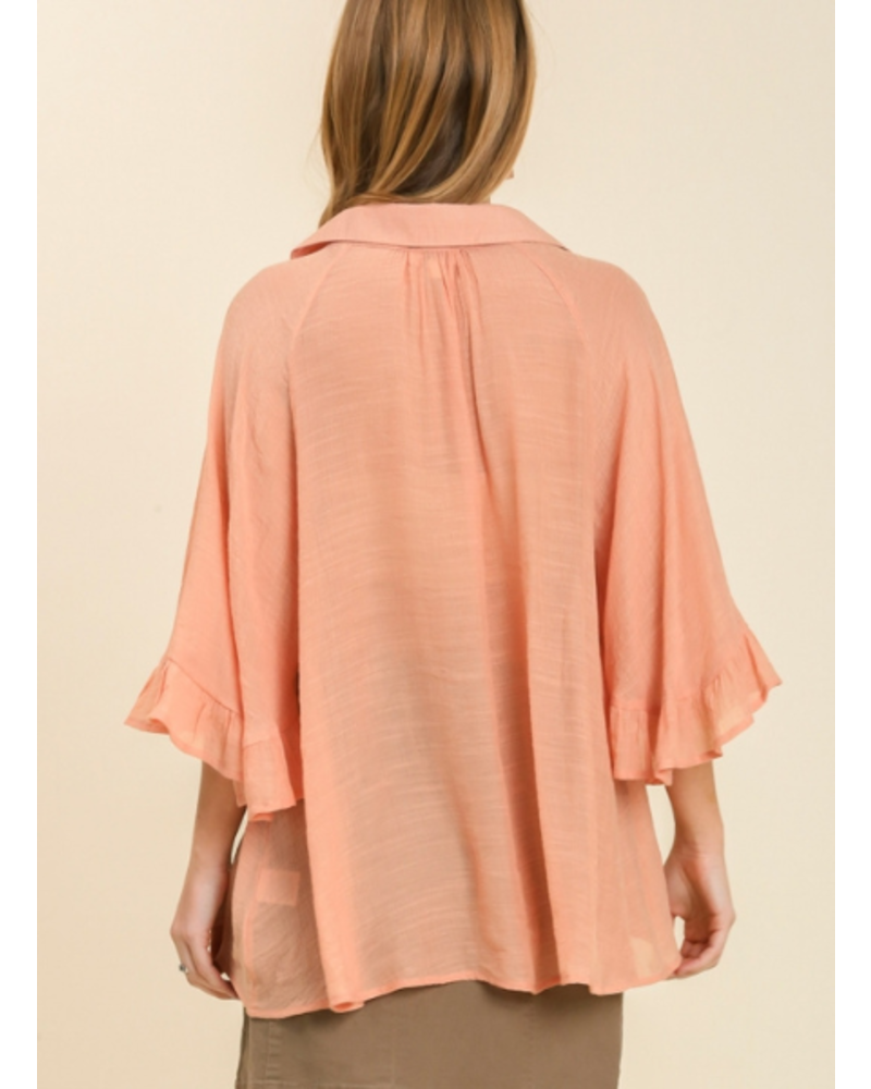 Sheer Bell Sleeve Button Up