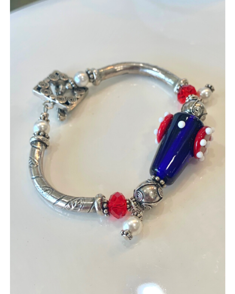 Out Of The Fire Lampglass Cannon Sterling Silver Red White and Blue Bracelet
