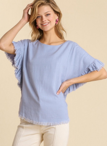 Ruffle Sleeve Fray Top