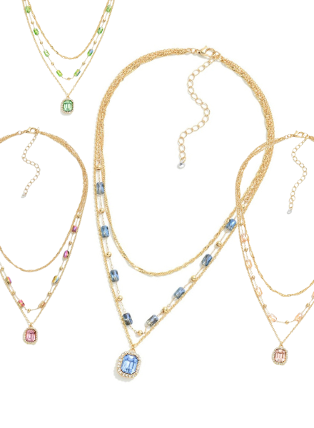 Layered Chain Crystal Charm Necklace