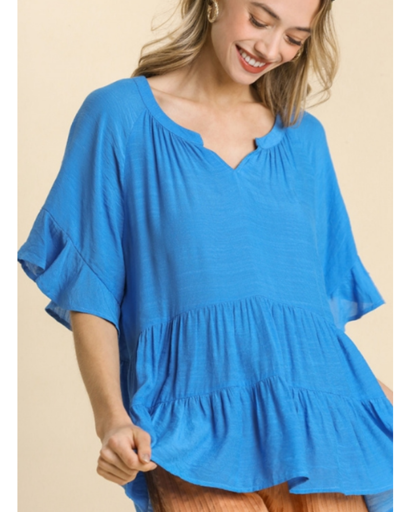 Tiered V-Neck Ruffle Sleeve Top