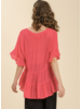 Tiered V-Neck Ruffle Sleeve Top