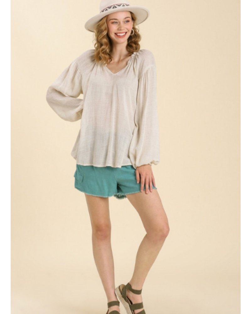 Linen Cuffed Sleeve Top