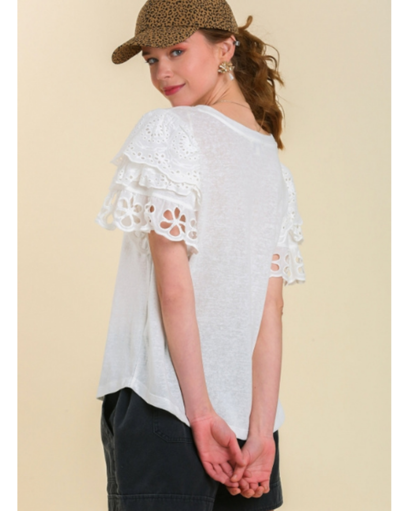 Eyelet Flutter Sleeve Tee