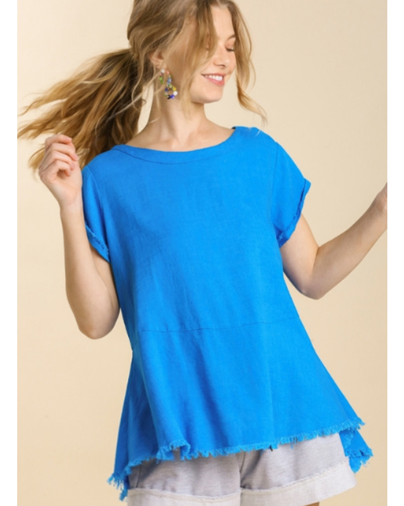 Round Neck Frayed Top