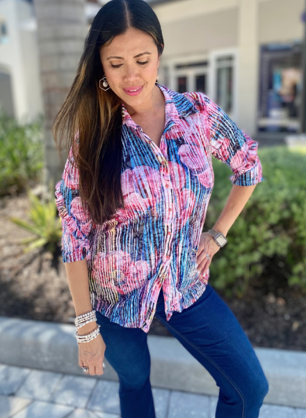 Crinkle Button Down Shirt - Trader Rick's for the artful woman