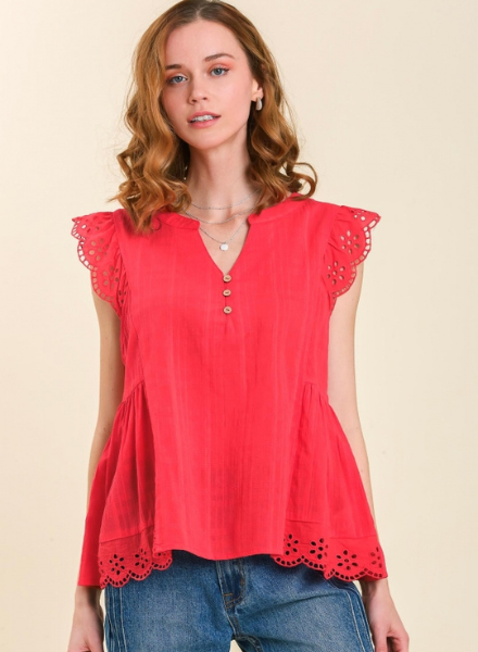 Eyelet Cap Sleeve Top