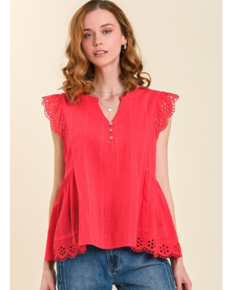 Eyelet Cap Sleeve Top