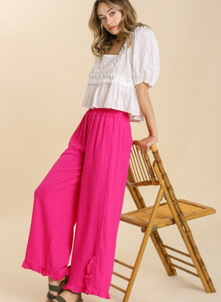 Linen Blend Ruffle Hem Pants