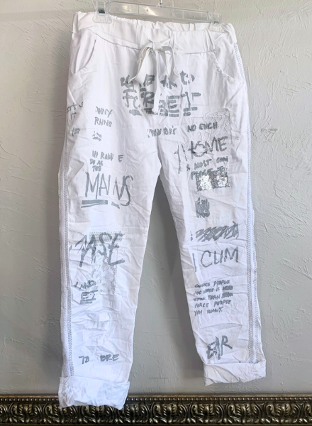 Joggers with Writing, Lace, and Sequins