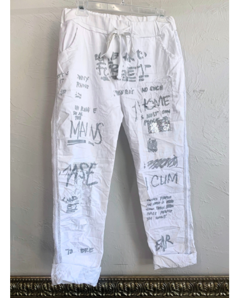 Joggers with Writing, Lace, and Sequins