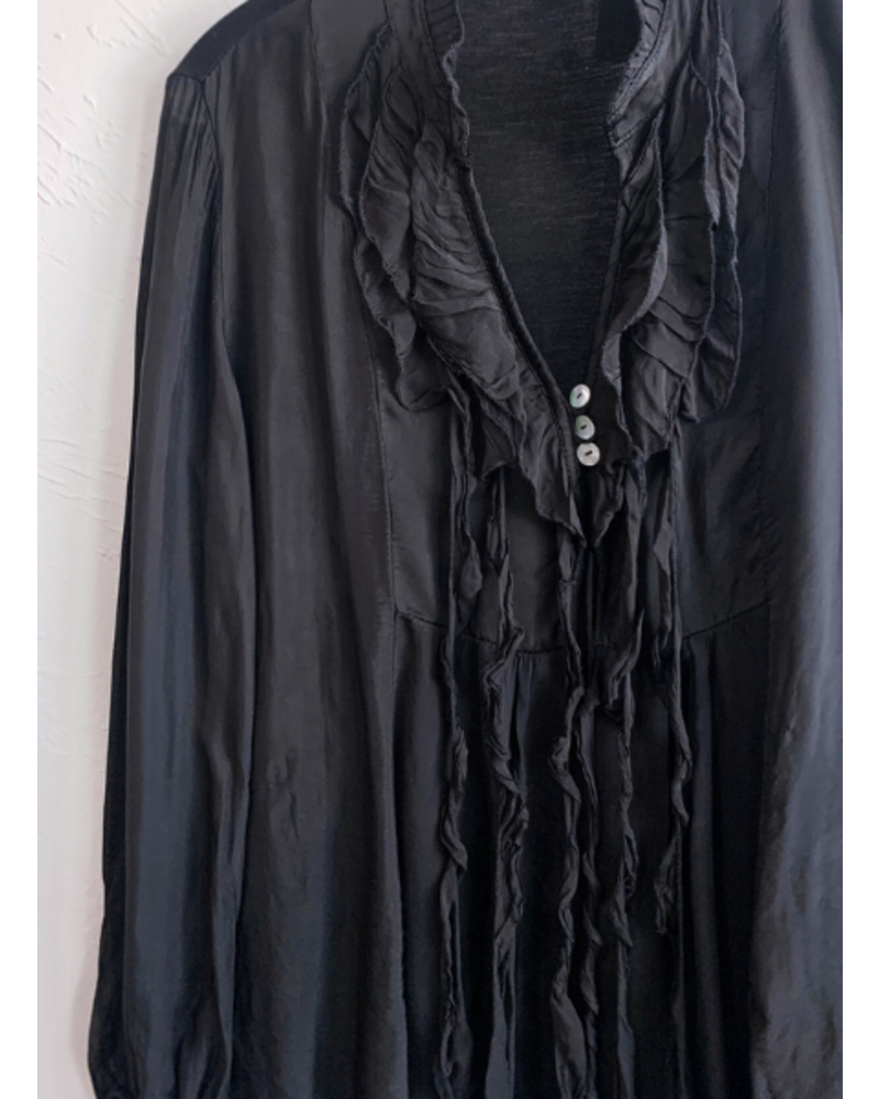 Silk Sleeveless Ruffle Blouse in Black