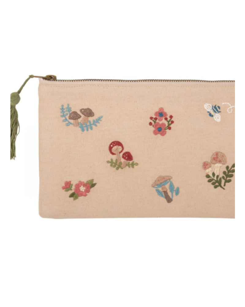 Fox and Mushroom Embroidered Zipper Pouch