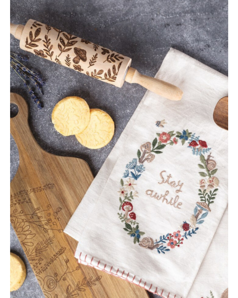 Embroidered Wildflower and Mushroom Kitchen Towel