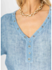 Linen V-Neck Top with Rhinestone Studs