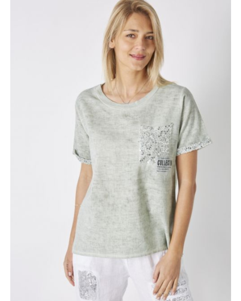 Lace and Sequin Detail Tee