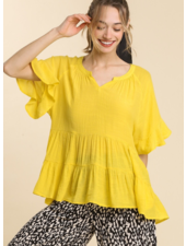 Tiered V-Neck Ruffle Sleeve Top