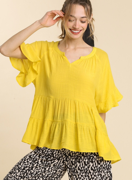 Tiered V-Neck Ruffle Sleeve Top