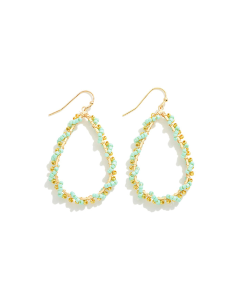 Gold Tone Beaded Teardrop Earrings