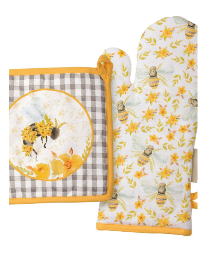 Floral Bee Pot Holder Set