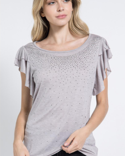 Layered Sleeve Top with Rhinestone Studs - Trader Rick's for the