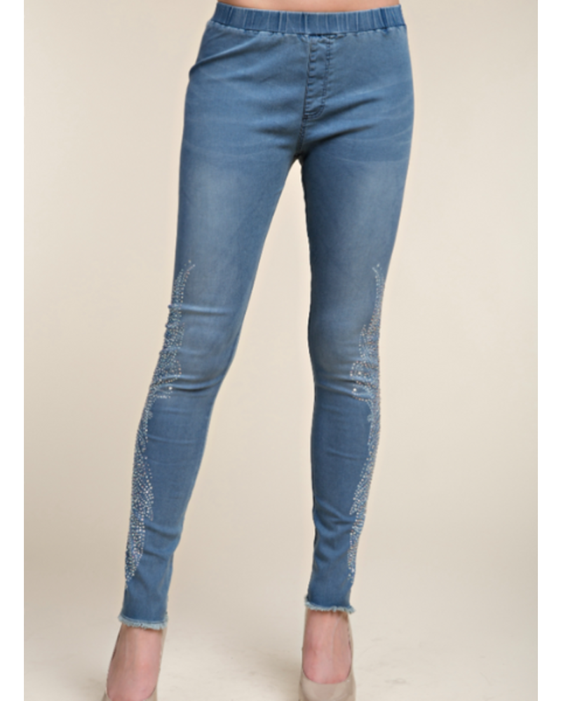 Light Wash Jeans with Rhinestone Leg Detail - Trader Rick's for the artful  woman