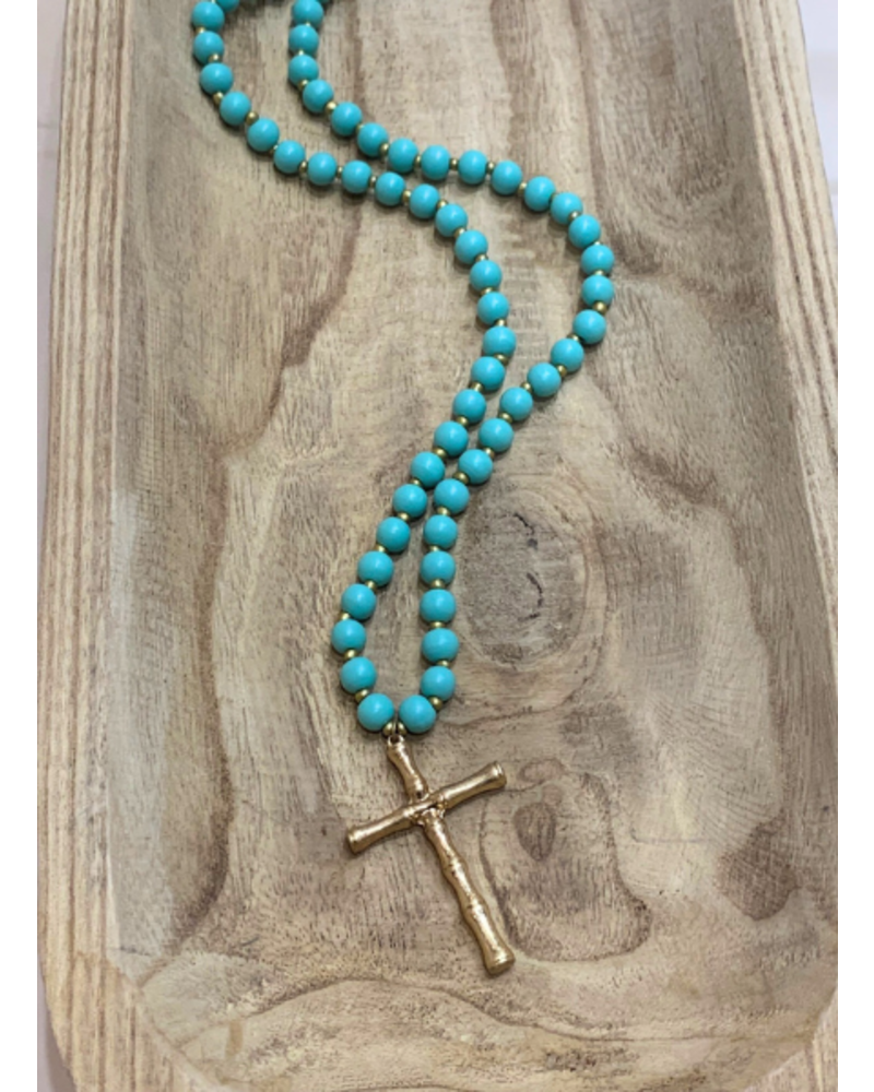 Bamboo Cross Wood Bead Necklaces