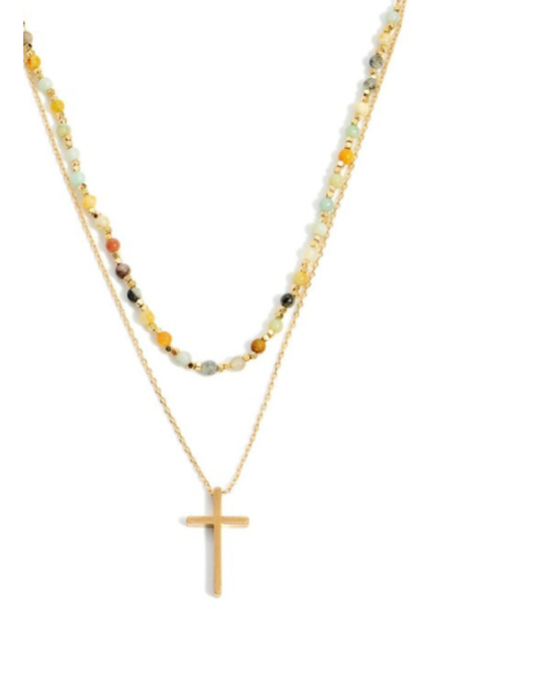 Dainty Layered Cross Necklace Beaded
