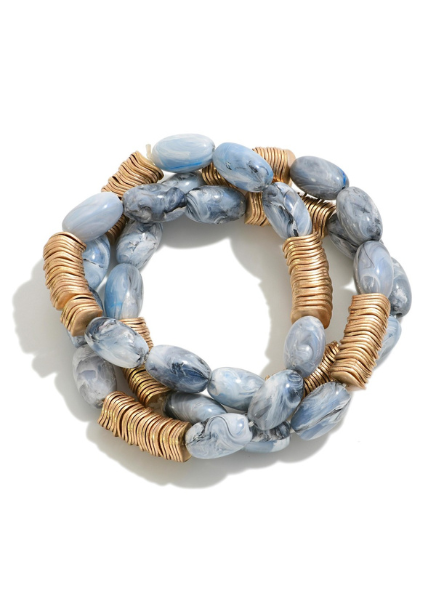 Pastel Beads and Gold Bracelet Set