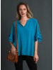 Linen V-Neck Top with Frayed Sleeves