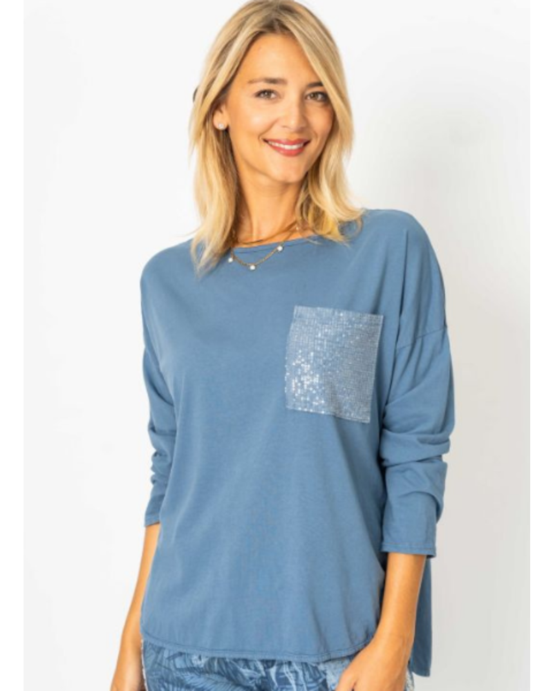 Long Sleeve Tee with Sequin Pocket