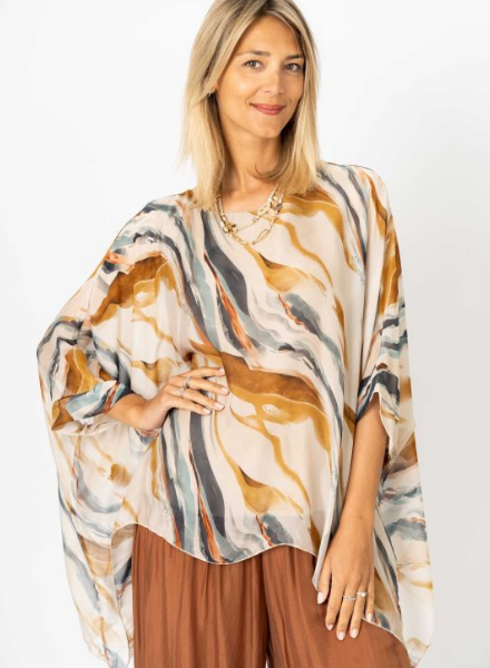 Abstract Paint Silk Blouse