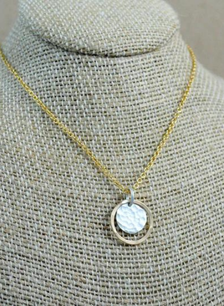 Hammered Mixed Metal Circle Necklace