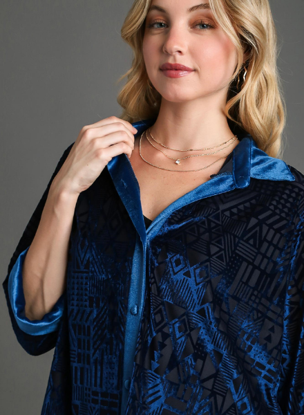 Silk Velvet burnout button down shirt