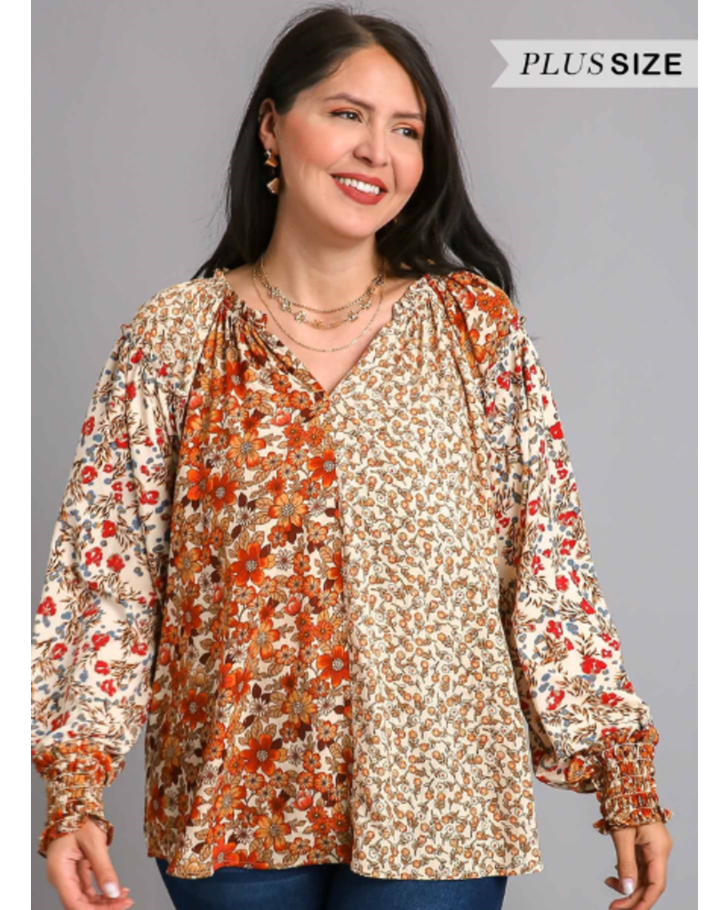 Mixed Florals Sheer Plus Size Top