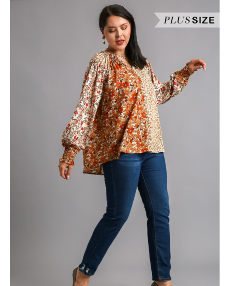 Mixed Florals Sheer Plus Size Top