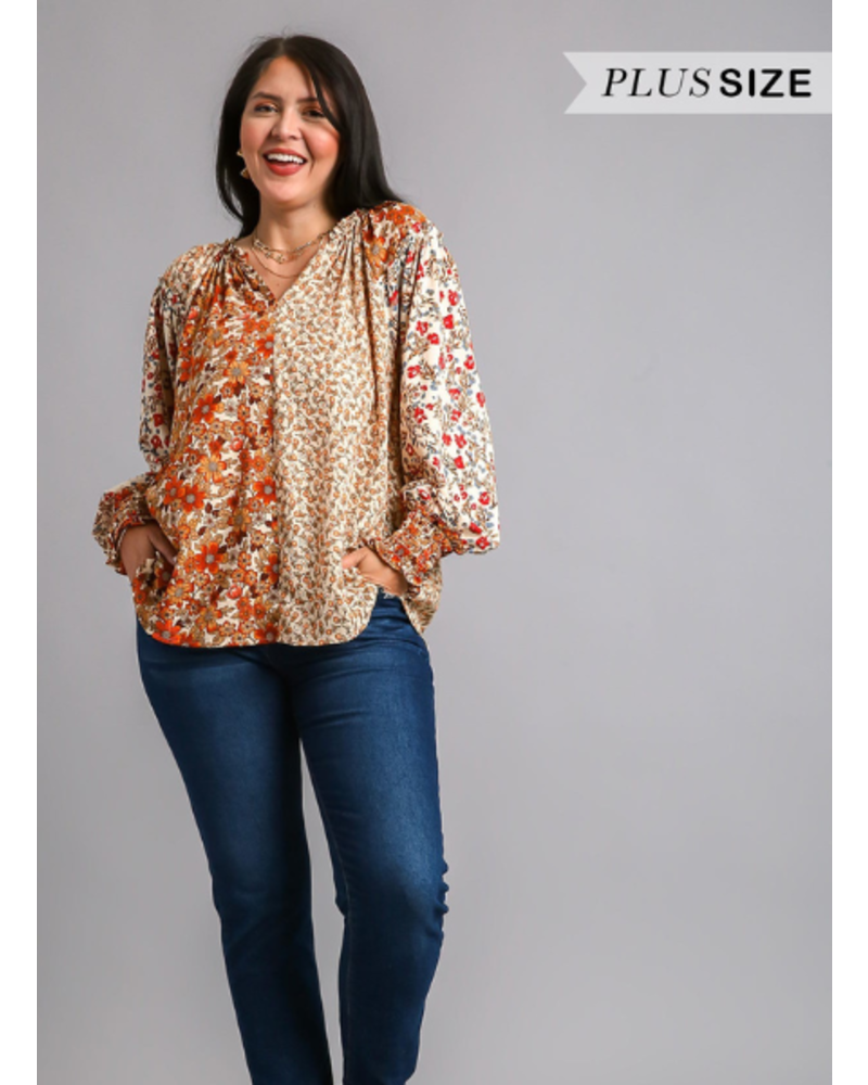 Mixed Florals Sheer Plus Size Top