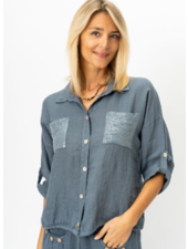 Linen Sequin Pocket Top