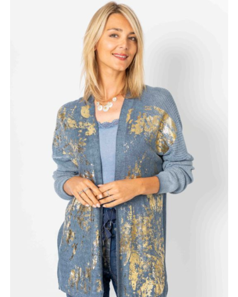 Italian Waterfall Cardigan With Gold Foil Print in Coffee - TOPS Tribute  Store