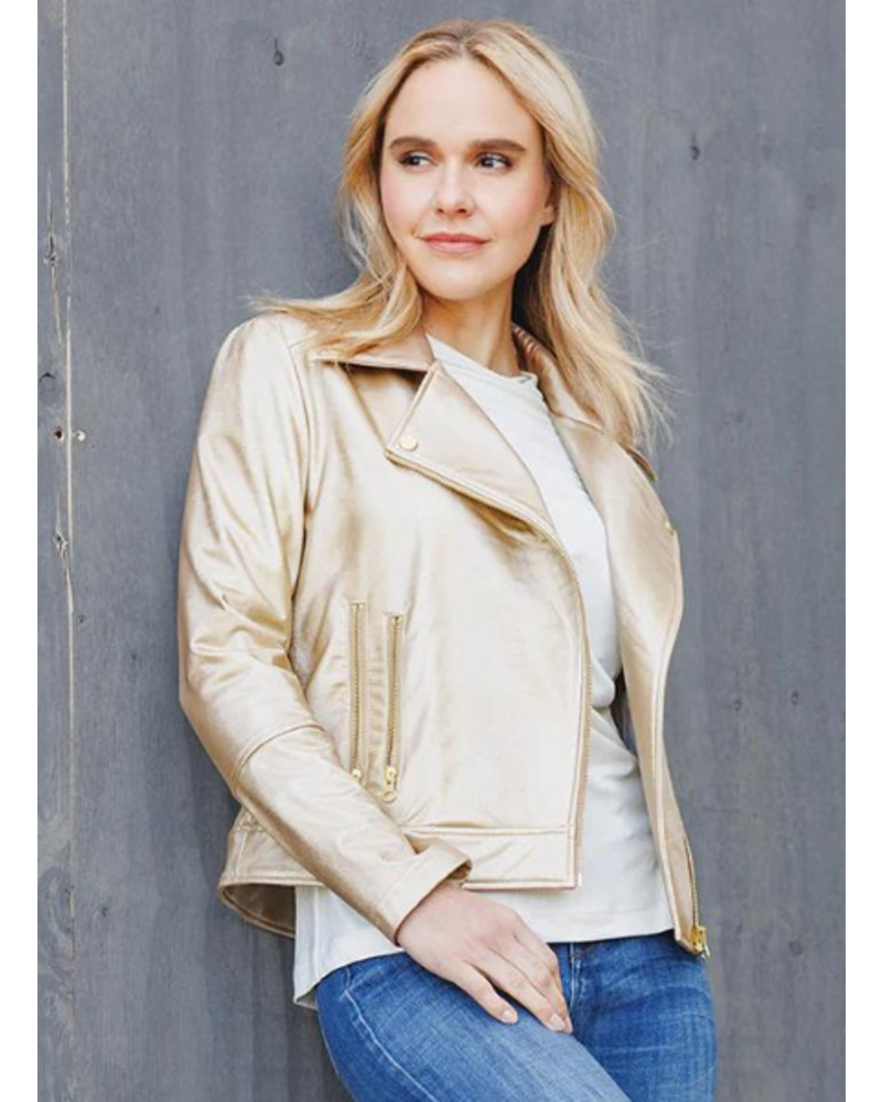 Liquid Sheen Solid Gold Moto Jacket - Trader Rick's for the artful woman