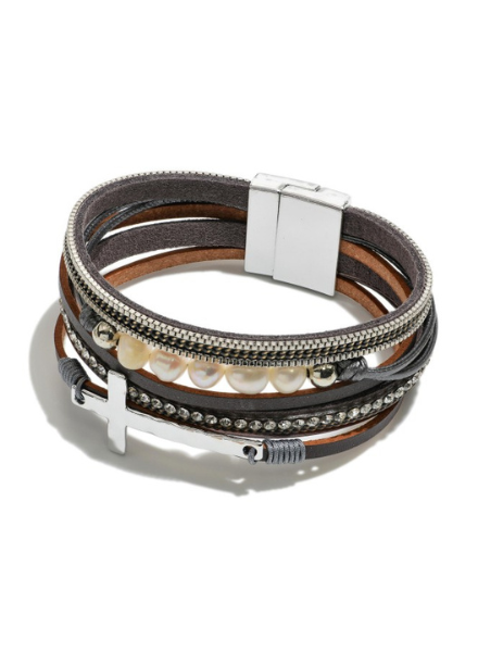 Cross & Pearl Magnetic Bracelet