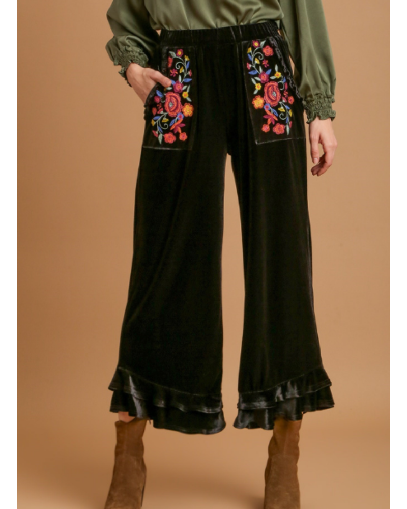 Velvet Embroidered Pants - Trader Rick's for the artful woman