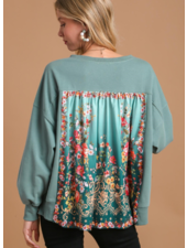 French Terry Sweater with Floral Back Panel